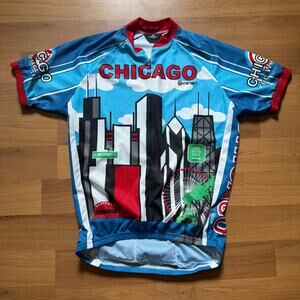 Men's Canari Chicago Skyline The Windy City Blue Red Cycling Biking Jersey Sz L